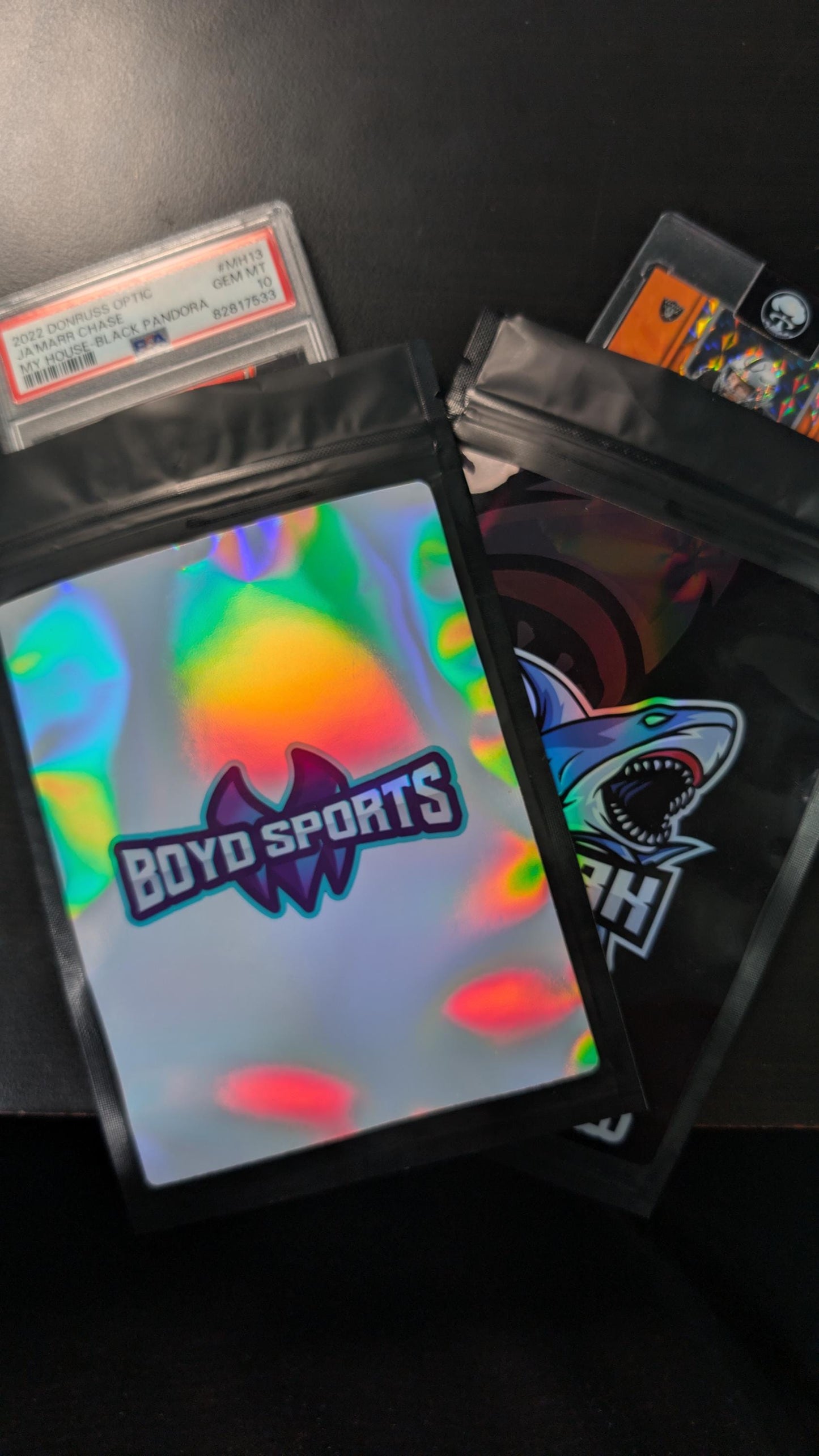 Custom Mylar Sports Card Repack Bags with Holographic Branding Sticker